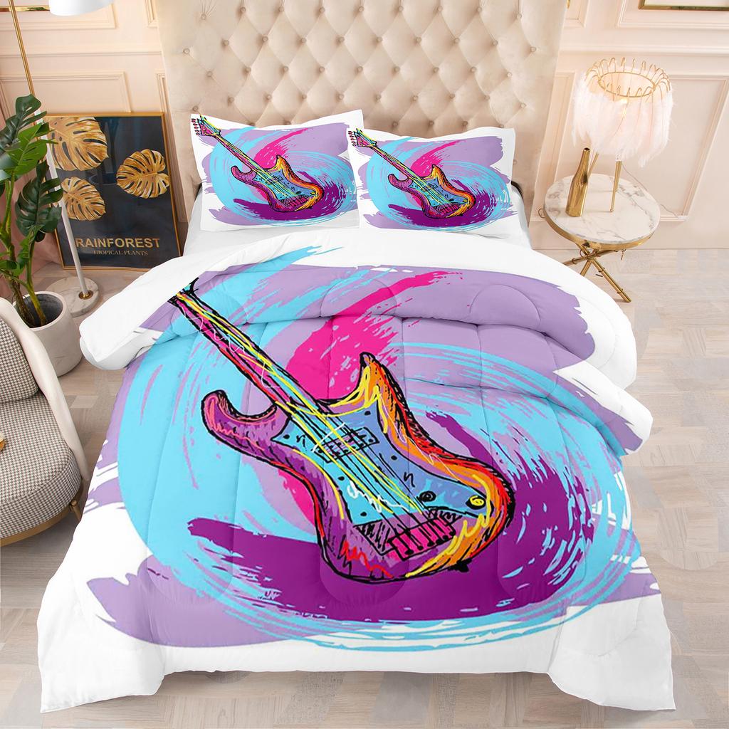3D Classical Guitar Electric Guitar Bedding Set Punk Rock Music Duvet Cover Set Quilt Cover Queen Size For Kids Boys Young Man