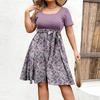 Women's Fashionable And Trendy Round Neck Short Sleeved Waist Print Dress In Plus Size