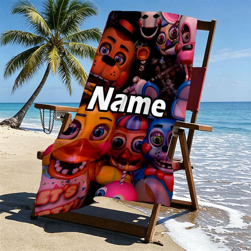 Custom Name Personalized Five Nights at Freddy's Print Beach Towel, for Trip Camping Beach Party Home Decor, Birthday Gift for Family & Friends