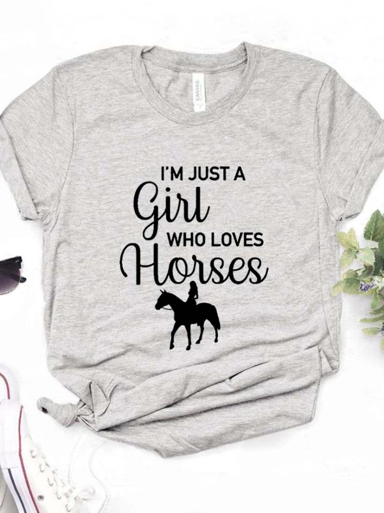 Футболка с принтом «Девушка, которая любит лошадей» женская с коротким рукавом и круглым вырезом свободная футболка летняя женская футболка топы женские рубашки