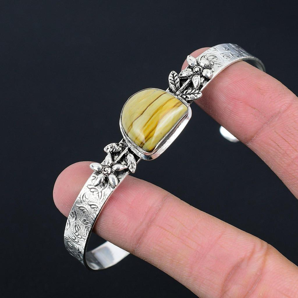 Подарок для женщин Браслет Цветок Регулируемый 925 Серебро Натуральный Пейзажный Яшма