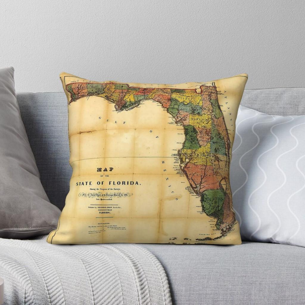 Map Of The State Of Florida Pillowcase Polyester Linen Velvet Printed Zip Decorative Pillow Case Bed Cushion Cover