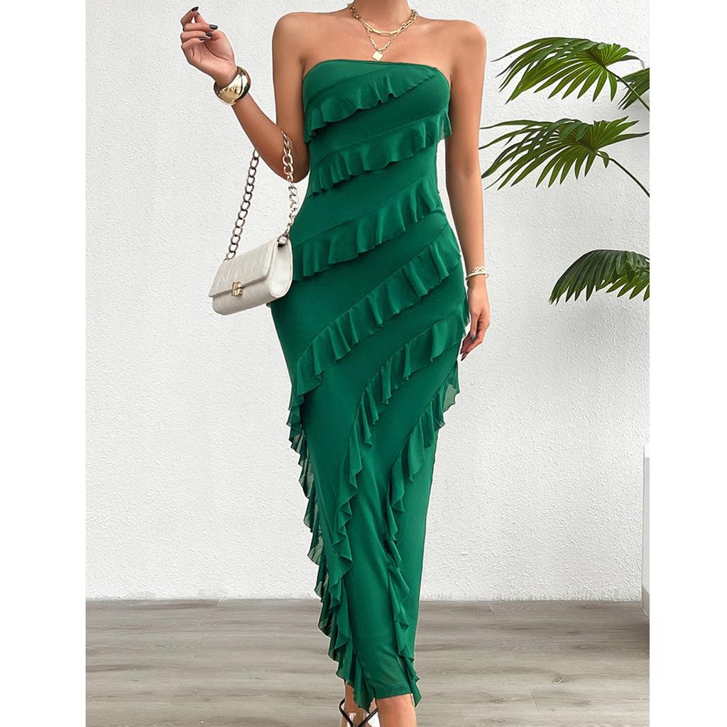Women's Loose Solid Color Bag Buttocks Solid Color Slim Fit Strapless Dress Fit Strapless Dress
