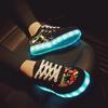Couples' Black Graffiti LED Luminous Sneakers with USB Charging and Lace-Up Front
