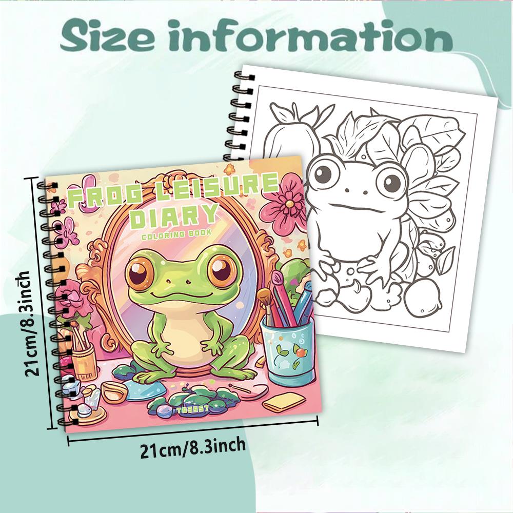 Frog Diary Coloring Book, Teenagers, Various Patterns, 100g Heavyweight Paper, Stress Relief, Birthday Gift