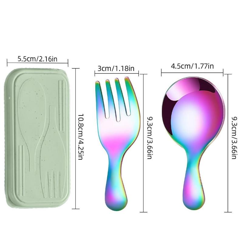 Набор столовой посуды из нержавеющей стали Ложка Вилка 2 шт. Портативный с коробкой Посуда для кемпинга на открытом воздухе Ланч Поход Кемпинг Приготовление пищи Путешествия Столовые приборы