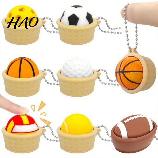 Office Desk Fidget Toy Sports Ball Clicker for Stress Relief, Football Basketball Golf Volleyball Decompression Button Tennis Finger Clicker,