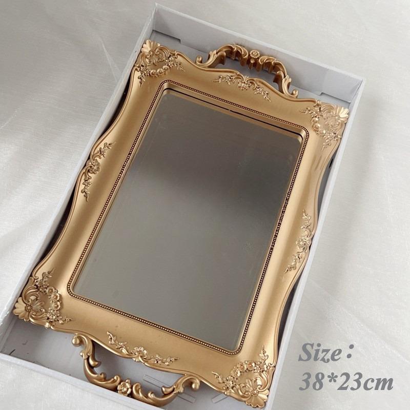 Зеркало в европейском стиле с резьбой в стиле ретро, изысканный золотой поднос для украшений, многофункциональные настенные зеркала для украшения комнаты 2025