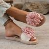 Women's Floral Tassel Slide Sandals Open Toe Flat Heel Fabric Upper  Summer Beach Travel Shoes with Ankle Strap Elegant Round Toe Strappy Sandals