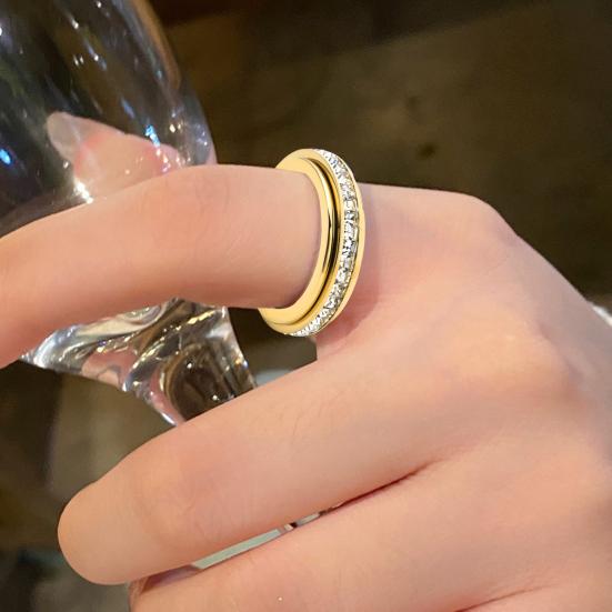 Вращающиеся кольца для женщин мужчин Титановая сталь Кольцо-непоседа с квадратными искусственными бриллиантами Гипоаллергенное кольцо от тревоги Подарок для близких Ему Ей