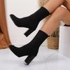 Fashion Round Head Stretch Sock Boots Summer Thick Heel Elastic Socks Boots New Medium Tube High Heels Simple Ankle Boots
