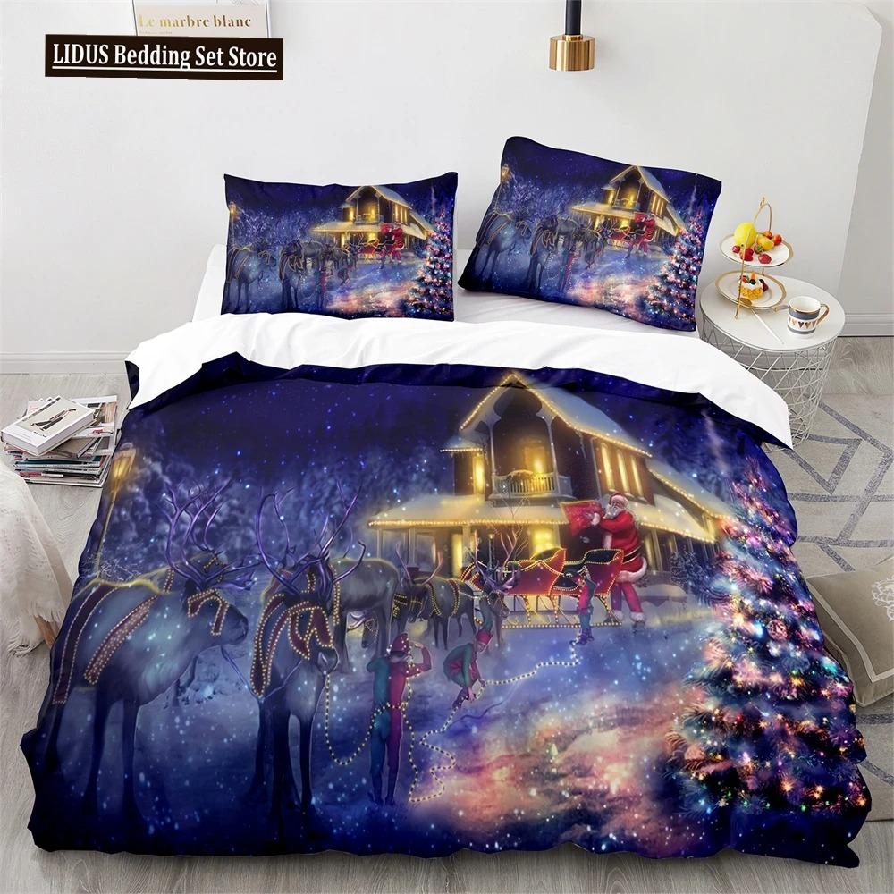 Рождественский комплект пододеяльников King Queen Full Size Snowflake Gold с рисунком оленя Праздничный комплект постельного белья из полиэстера для детей