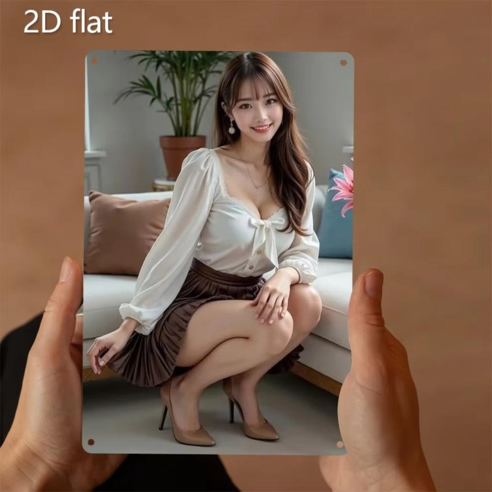 Настенное искусство Металлическая табличка Женщина Белая рубашка Коричневая юбка 20x30см Погодоустойчивый Декор для помещения и улицы Предварительно просверлено