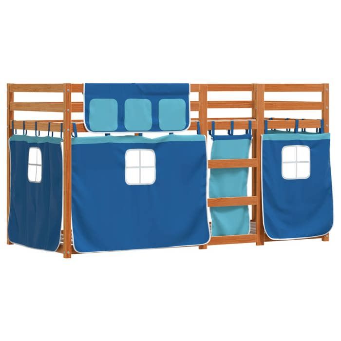 VidaXL Lit superposé avec rideaux bleu 90x200 cm bois pin massif, lit, cadre de lit, lit superposé bas, meuble de chambre à 3283947