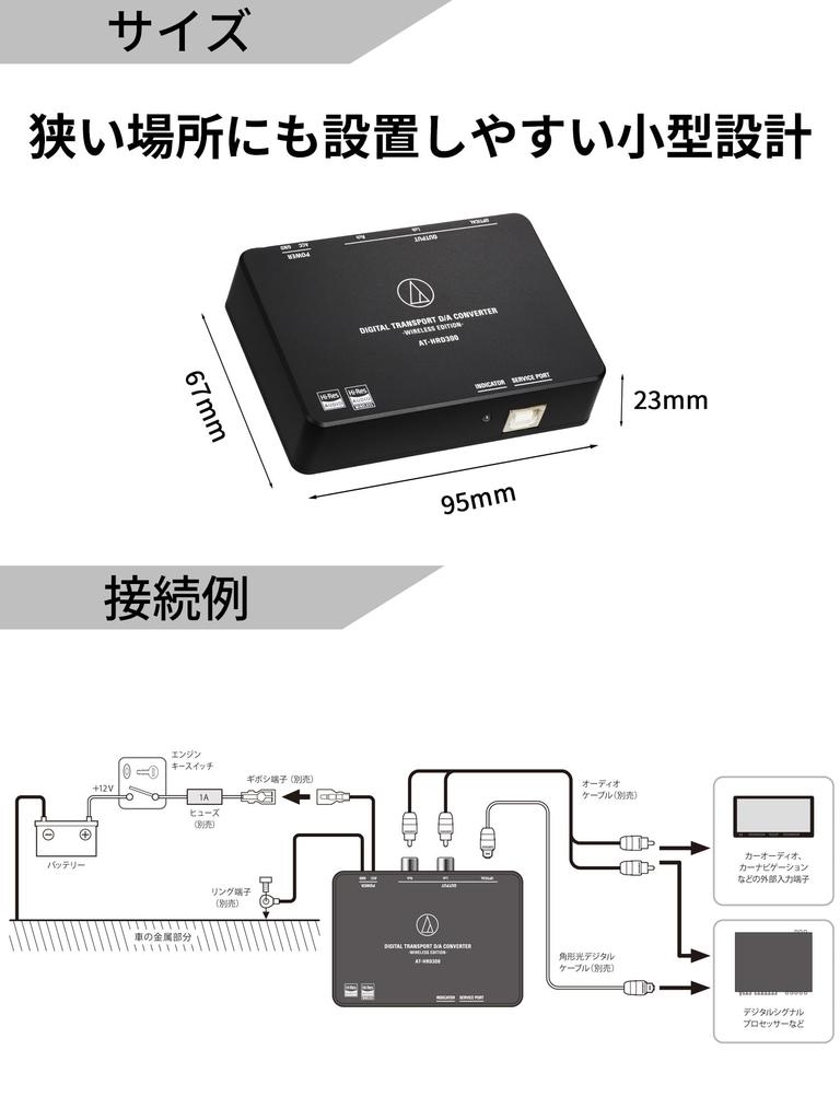Audio-Technica AT-HRD300 Digital Transport DA Converter, Bluetooth, LDAC, Wireless, High-Resolution Audio, PCM 32-96kHz24bit, DAP, Smartphone, RCA,