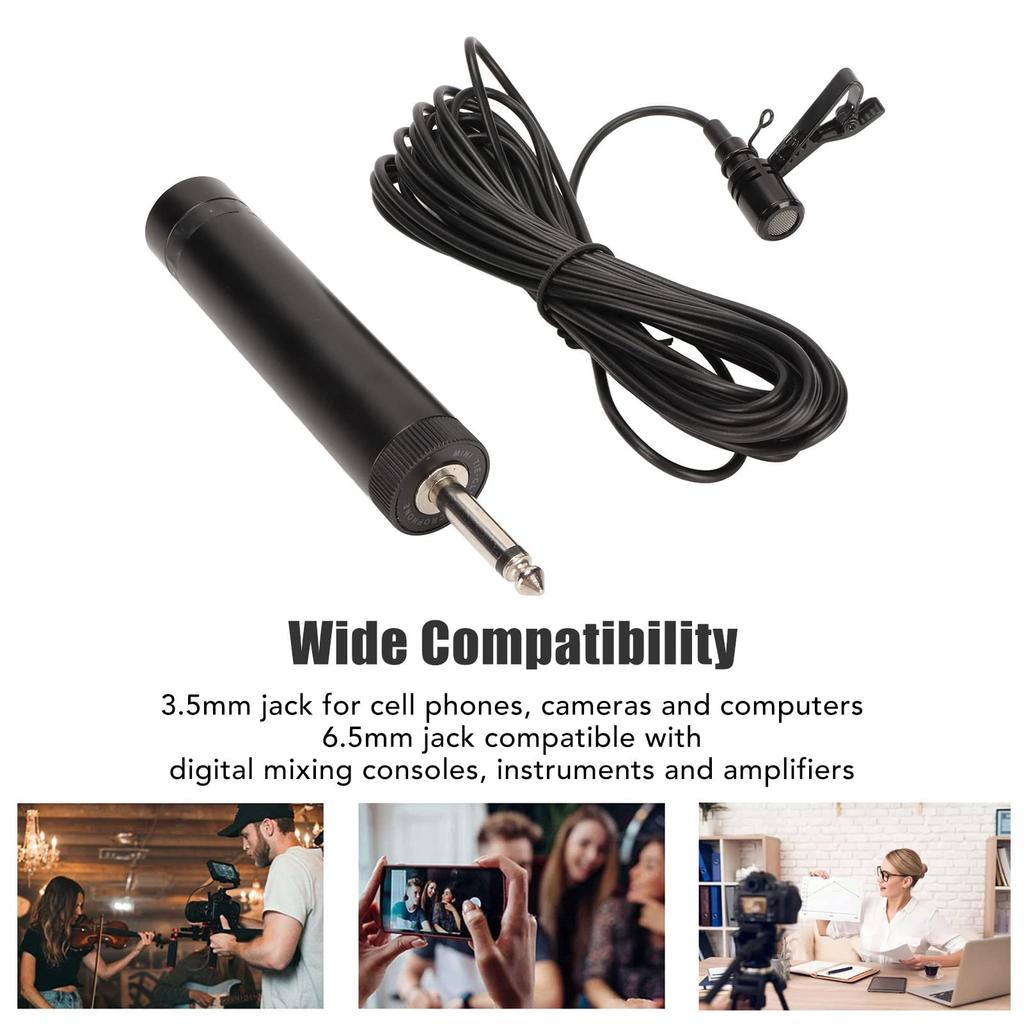 Lavalier Microphone, Professional Clip-on Wired Omnidirectional Lapel Mic with 6.35mm3.5mm Jack, 5m16.4ft Cable for Guitar, Speech, Drums, Piano,
