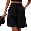 Women's Summer Shorts Long with High Waist Female Loose White Classic Knee-Length Office Wide Women's Shorts Black Candy