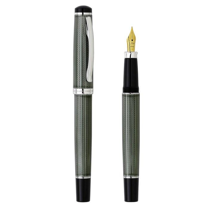 Xezo Incognito Fountain Pen, Fine Nib. Zinc Green Lacquer, Pure Platinum Plating. Handmade, Limited Edition of 500, Serialized Zinc Green
