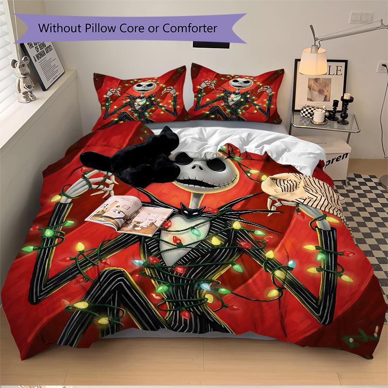 3Pcs Jack Skellington'S Christmas Adventure Bedding Set Quilt Cover Pillowcase Home Christmas Xmas Halloween Gift 1 Duvet Cover 2 Pillowcase S921437