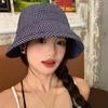 Retro Plaid Bucket Hat Women's Summer Thin Breathable Sunshade Sunscreen Hat Showing Face Small Versatile Sun Hat