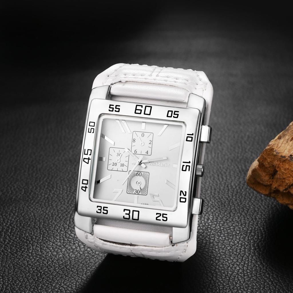 Square Analog Waterproof Leather Belt Quartz Watch Rock Punk Fashion Watch White Birthday Christmas Day Boyfriend Gift Men's Watch - Valentine's