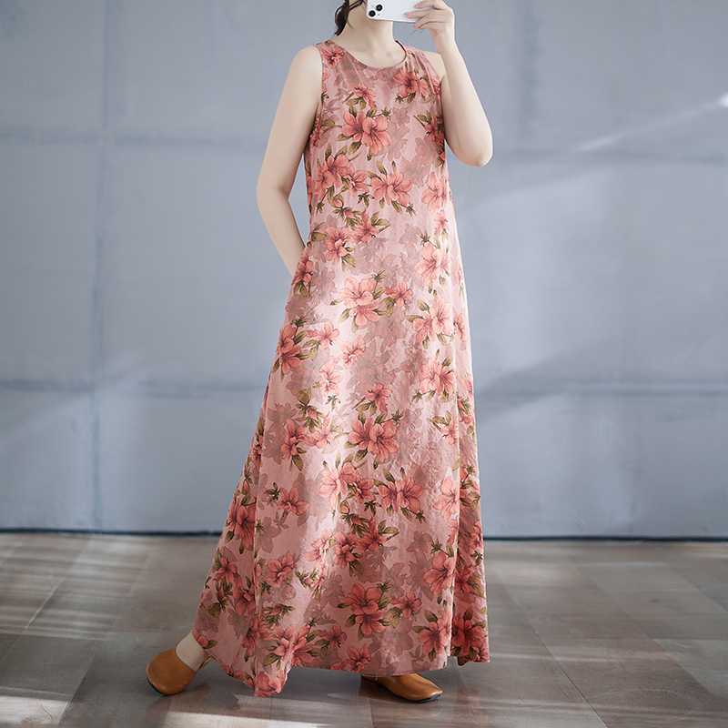 Женская длинная юбка лето новое платье с круглым вырезом и принтом