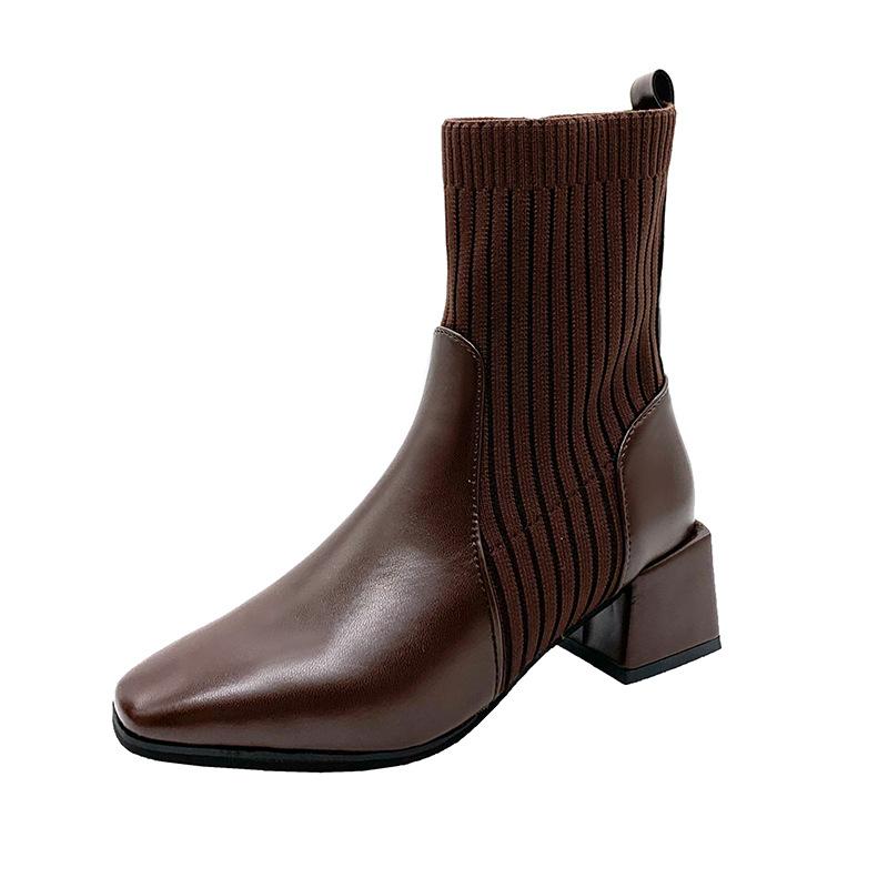 British Style Martin Skinny Short Boots Spring And Autumn New High Heel Socks Boots Single Boots Thick Heel Women 'S Shoes