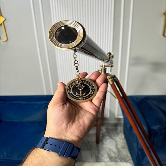 Двуствольный латунный телескоп ручной работы с деревянным штативом, морской декор