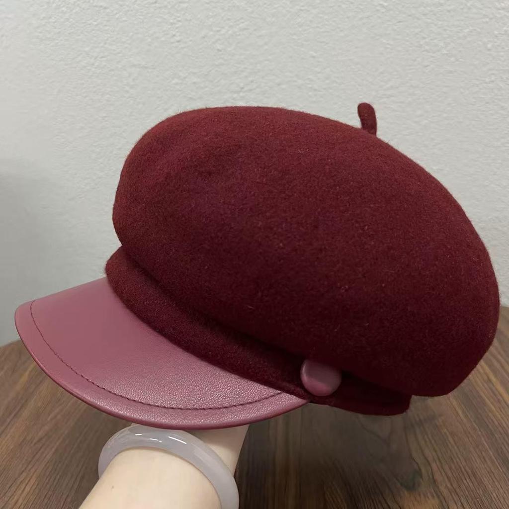 Women's Wool Felt Leather Brim Duckbill Cap - Autumn/Winter British Retro Beret