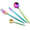 4Pcs Rainbow Matte Cutlery Set Round Handle Dinner Fork Knife Spoon Set Stainless Steel Tableware Flatware Set