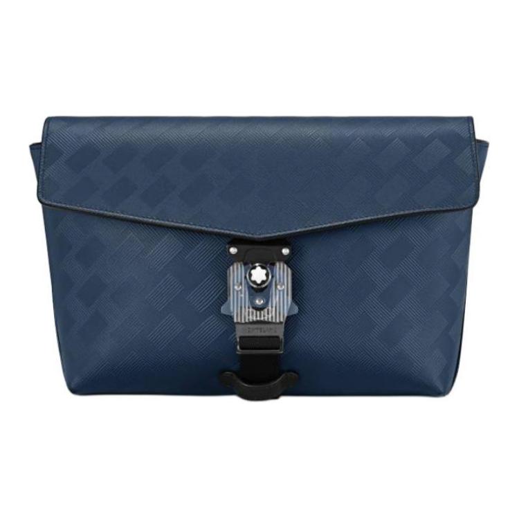 Montblanc Solid Color M Buckle Leather Handheld Shoulder Crossbody Bag Men bags Ink-Blue 198373