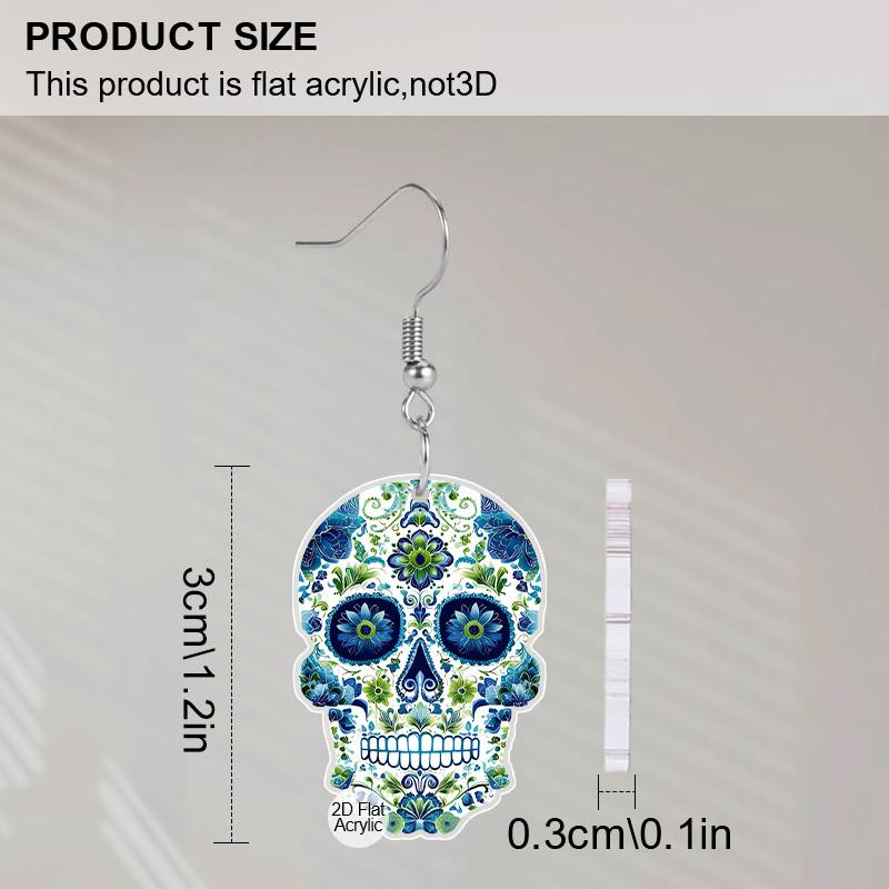 2D Плоские Милые Серьги-подвески в виде Сахарного Черепа на Хэллоуин, Акриловые, Декор Дня Мёртвых, Подарки для Женщин, Фестивальные Шармы
