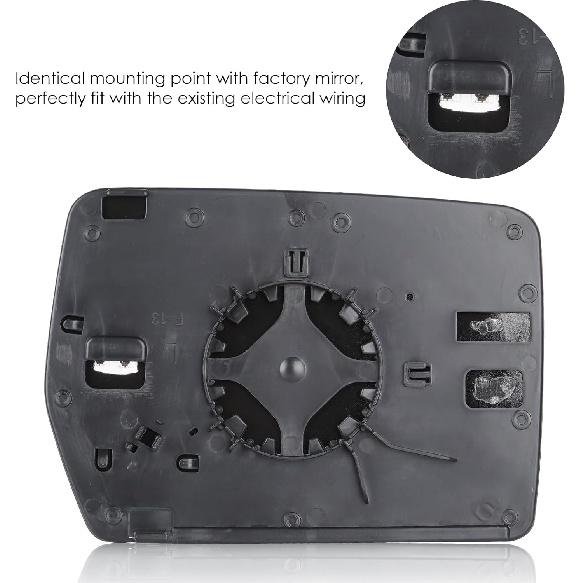 Driver Left Side Heated Mirror Glass Compatible With 2004-2014 Ford F-150, Side View Exterior Mirror With Rear Holder, Replacement For 4L3Z-17K707-DB