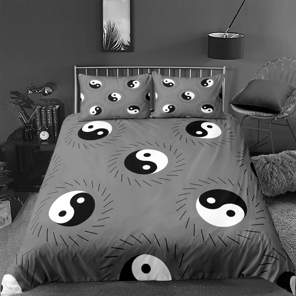 Yin Yang King Queen Duvet Cover Mandala Bohemian Bedding Set Retro Lotus Tai Chi Bagua Comforter Cover Chinoiserie Quilt Cover