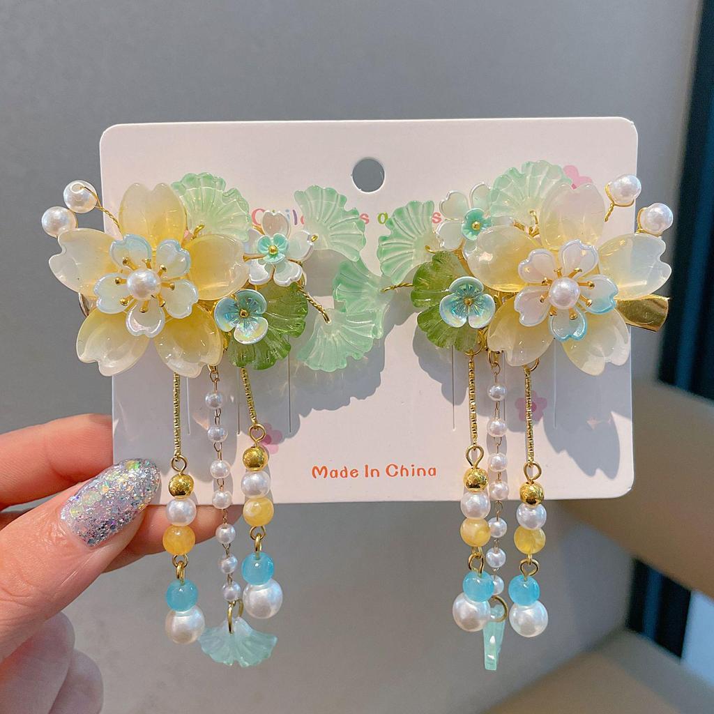 Ханьфу Женский Цветочный Головной Убор с Кисточками - Заколка для Волос в Стиле Принцессы для Девочек