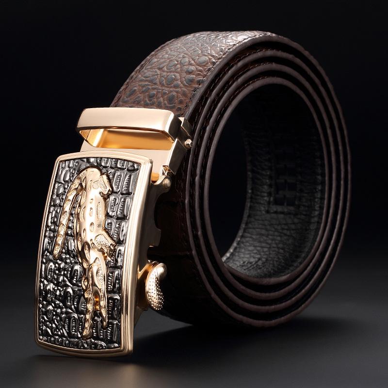 Men's Genuine Leather Crocodile Pattern Automatic Buckle Belt