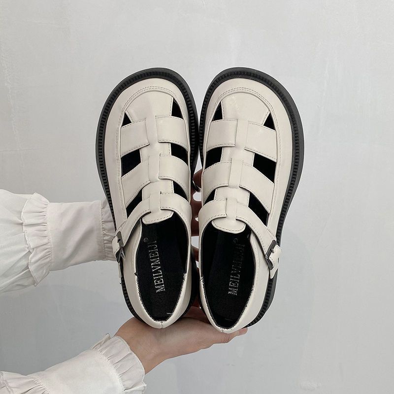 Тканые полые римские сандалии, женские туфли с ремешком в клетку, обувь с большим носком, Mori Department, британские ретро одиночные туфли, повседневная дышащая толстая подошва