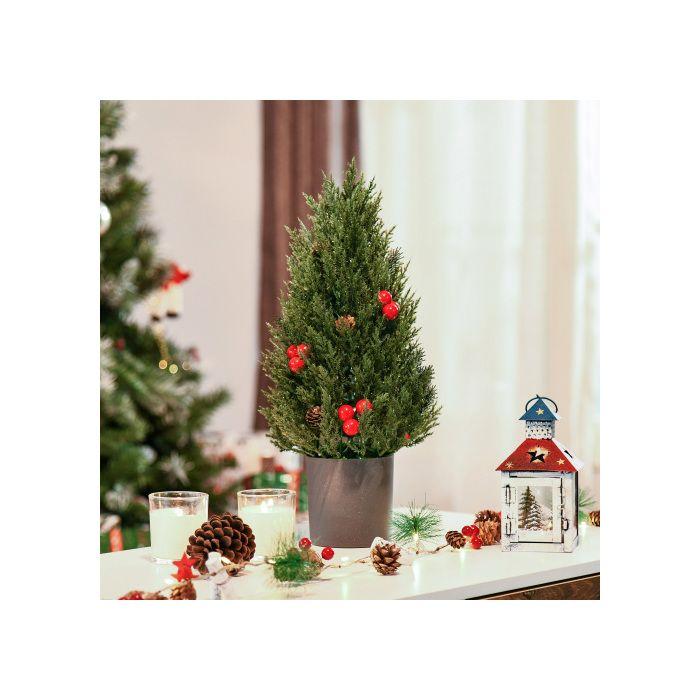 HOMCOM Sapin de Noël de 50 cm avec 7 baies rouges et 6 pommes de pin Sapin artificiel en PVC PE vert Décoration festive