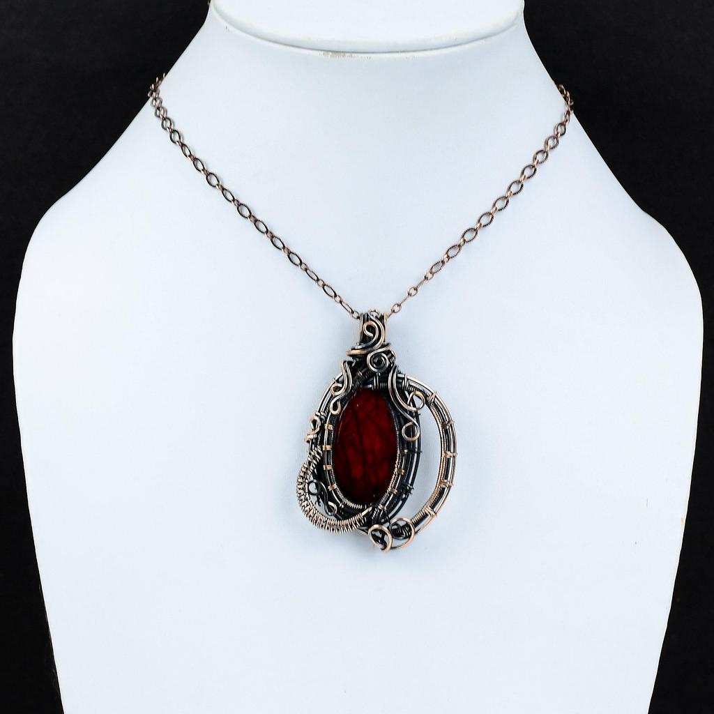 Red Fire Labradorite Pendant Copper Wire Wrapped Gemstone Pendant Red Fire Labradorite Jewelry Handmade Pendant Copper Wire Jewelry For Gift