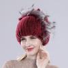 Winter Women Good Elasticity Real Rex Rabbit Fur Hats with Silver Fox Fur Lady Outdoor Warm Knitted Genuine Rex Rabbit Fur Cap