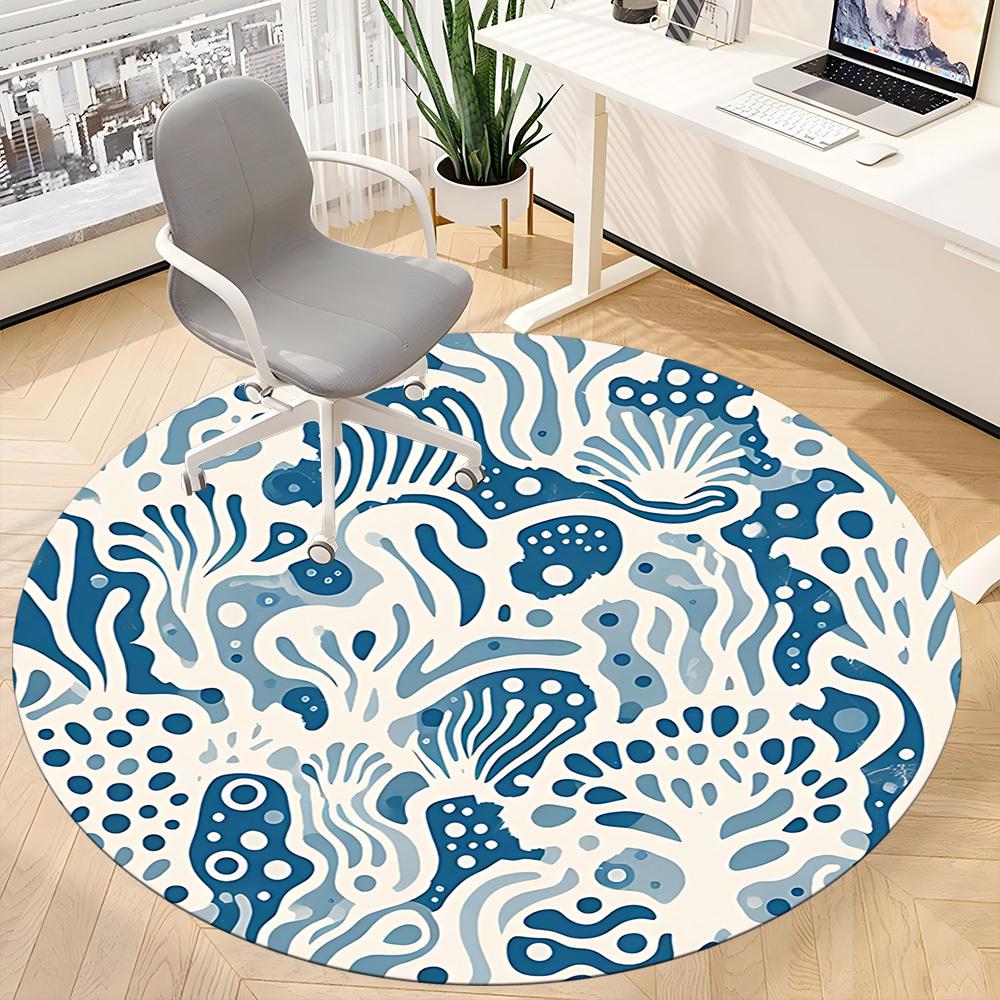 1pc Oceanic Marine Office Round Area Rug, Indoor Mat Suitable For Office, Under Office Chairs Bedroom Living Room Home Decor, Room Deco 160