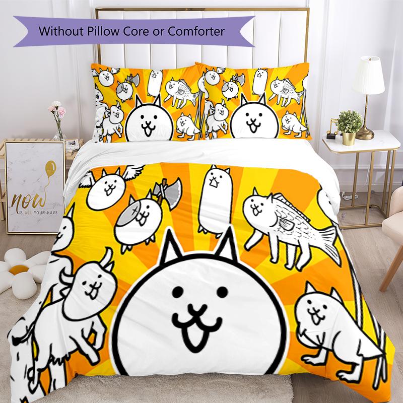 3pcs The Battle Cats pattern bedding set duvet cover set includes duvet cover &pillowcases, perfect all season bedroom decoration & gift