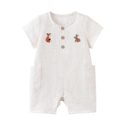 Babylove Унисекс Летний Хлопково-льняной Ромпер с Коротким Рукавом