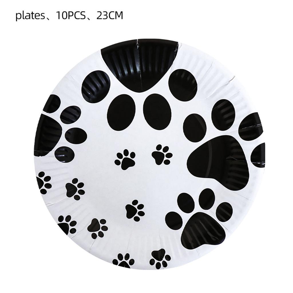 Foreign Trade Black Dog Paw Party Supplies Birthday Disposable Knives, Forks And Spoons Tableware Paper Towels Paper Cups Dinner Plate Pennant