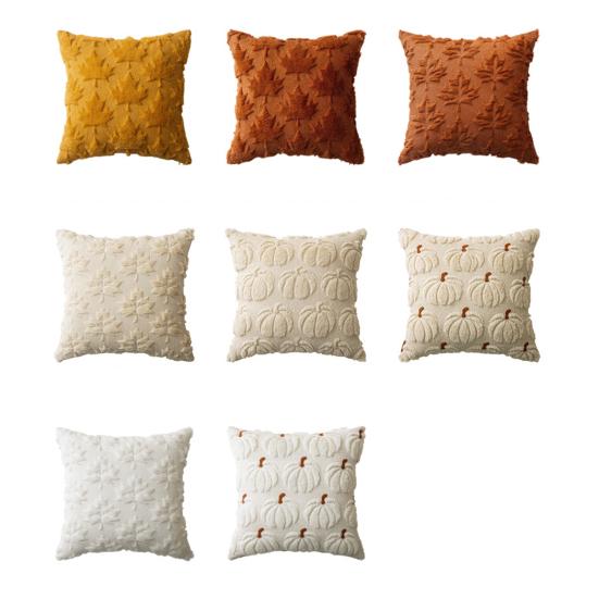 Decorative Pillow Case Embroidery Maple Leaves Pumpkin Pattern Pillow Cover Removable Easy To Clean Washable Throw Pillow Case