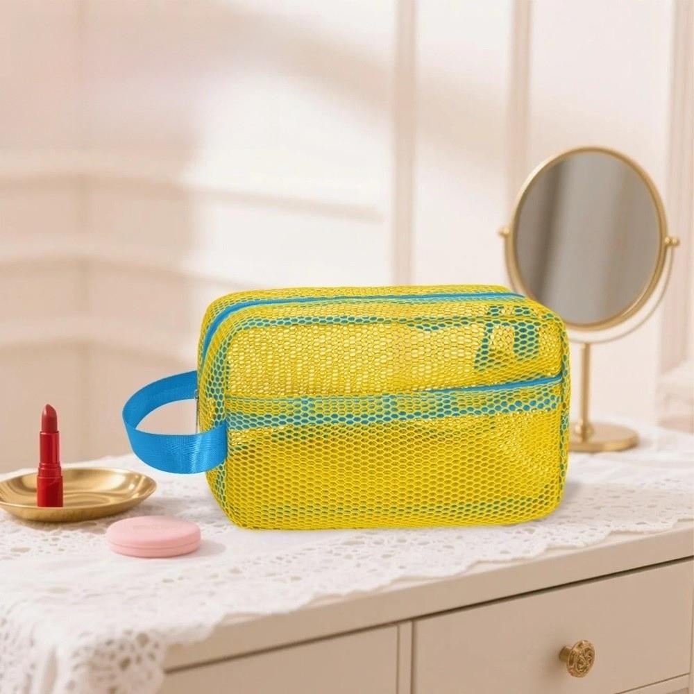 Candy Color Mesh Cosmetic Bag Large Capacity Transparent Storage Pouch with Zipper Internal Pocket
