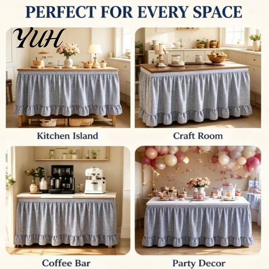 Ruffled Desk Cover for Teachers Plaid Table Skirt, Durable Polyester with Hook And Organized Classroom Supplies Loop Fasteners, Decorative Party