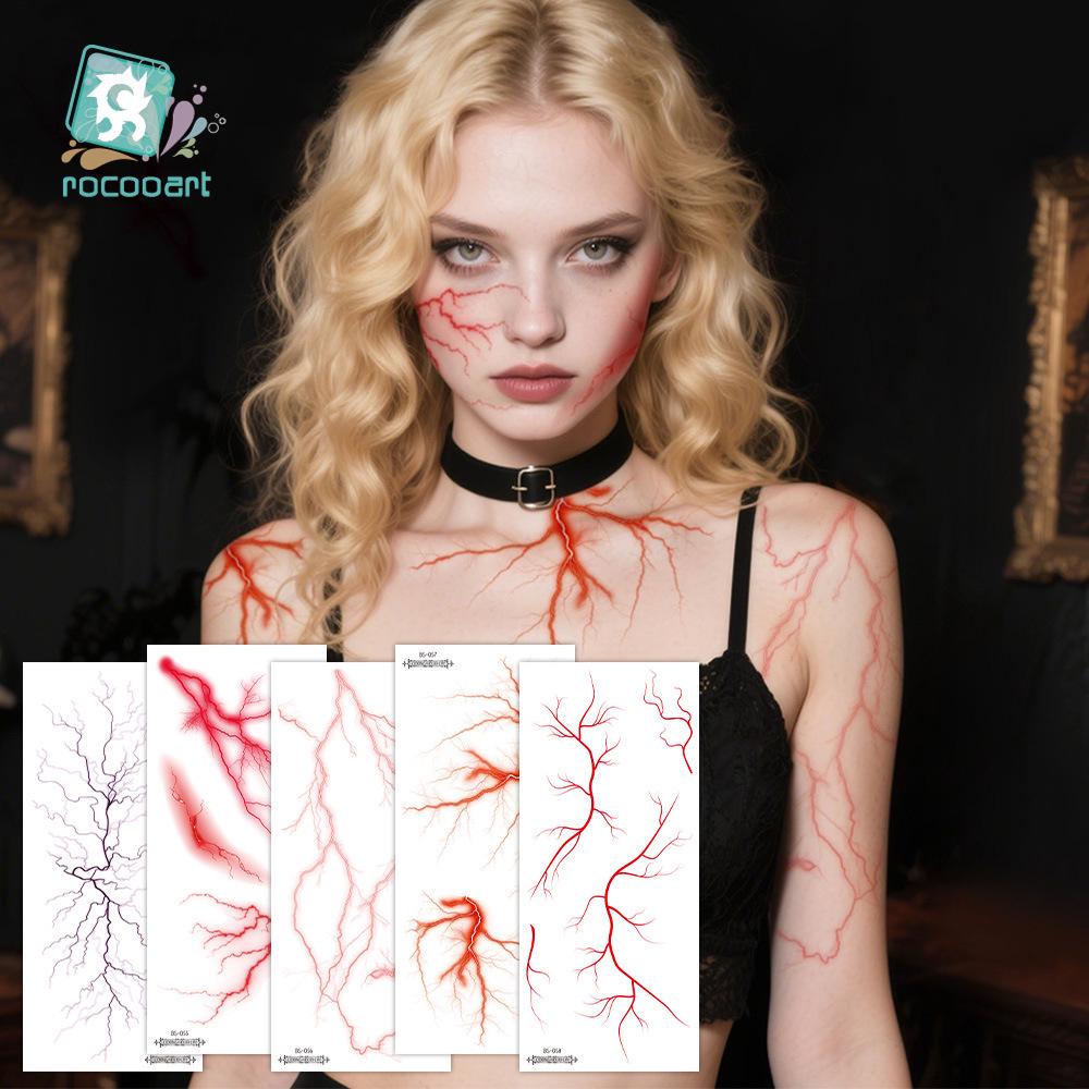 Водонепроницаемые тату-наклейки на Хэллоуин для группы Hunter Girl 2025 с венами и молниями