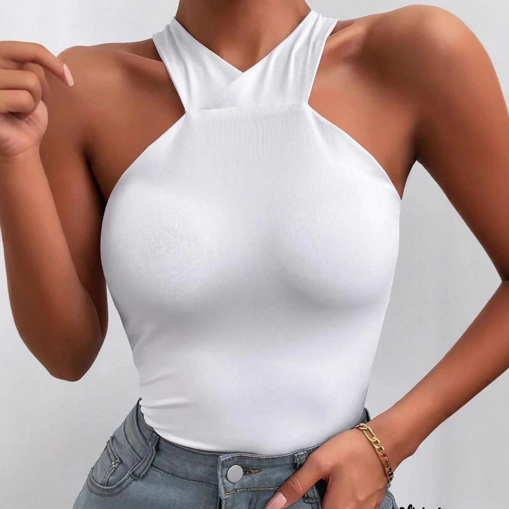 Spring and summer hot sale simple and sexy cross T-shirt backless design short top