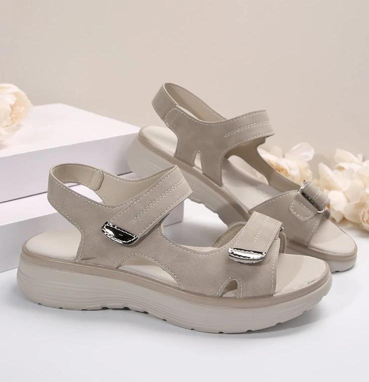 Брендовые сандалии на липучках женские летние кожаные легкие туфли на танкетке для отдыха на платформе синие для девочек, противоскользящие, абрикосовые, 43